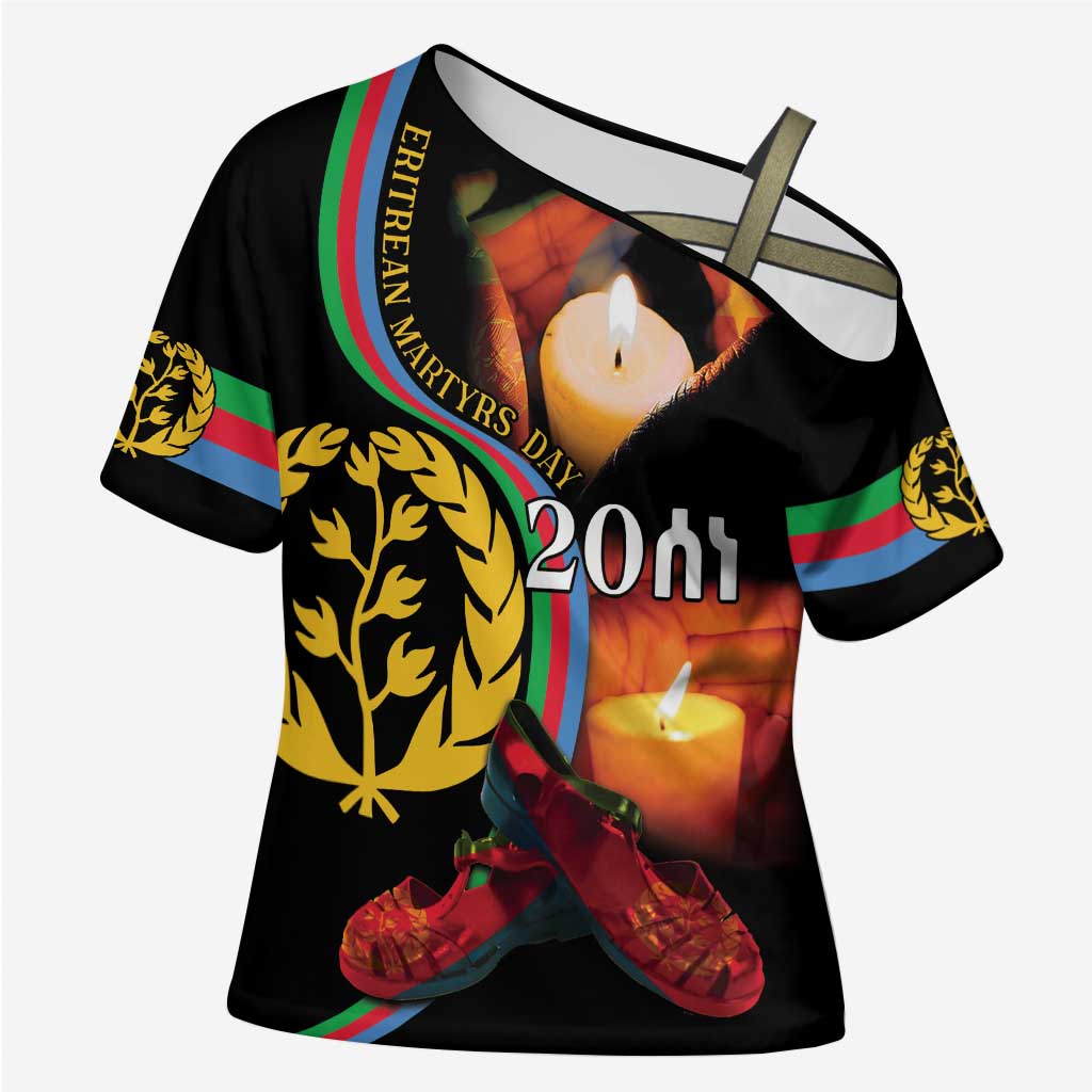 Personalized Afro-Eritrea Maelti Siwuat Cross Shoulder Shirt Candle Vigil Glory To Our Martyrs Eritrea