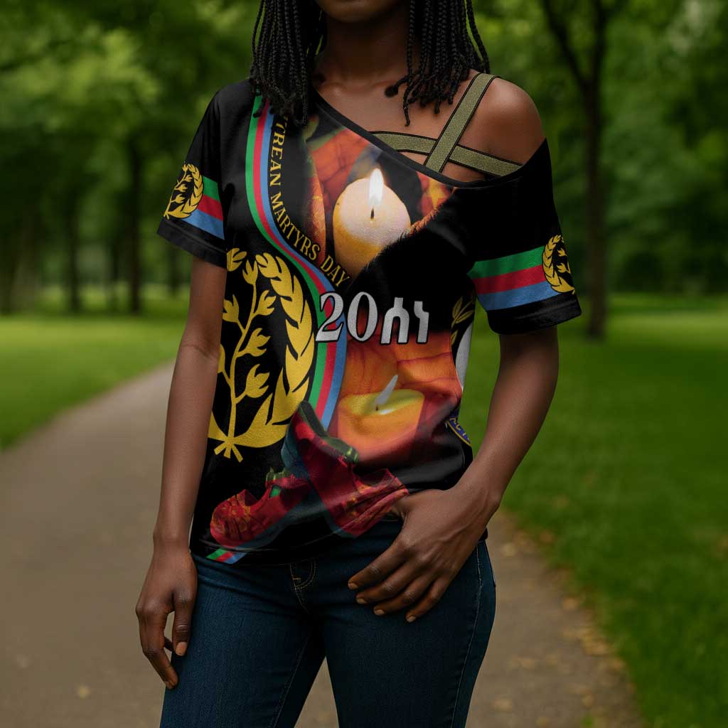 Personalized Afro-Eritrea Maelti Siwuat Cross Shoulder Shirt Candle Vigil Glory To Our Martyrs Eritrea