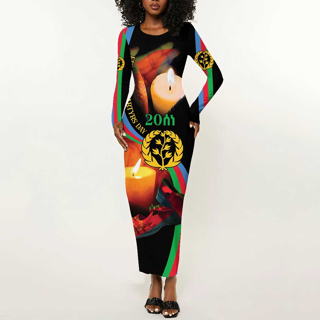 Personalized Afro-Eritrea Maelti Siwuat Long Sleeve Bodycon Dress Candle Vigil Glory To Our Martyrs Eritrea LT9
