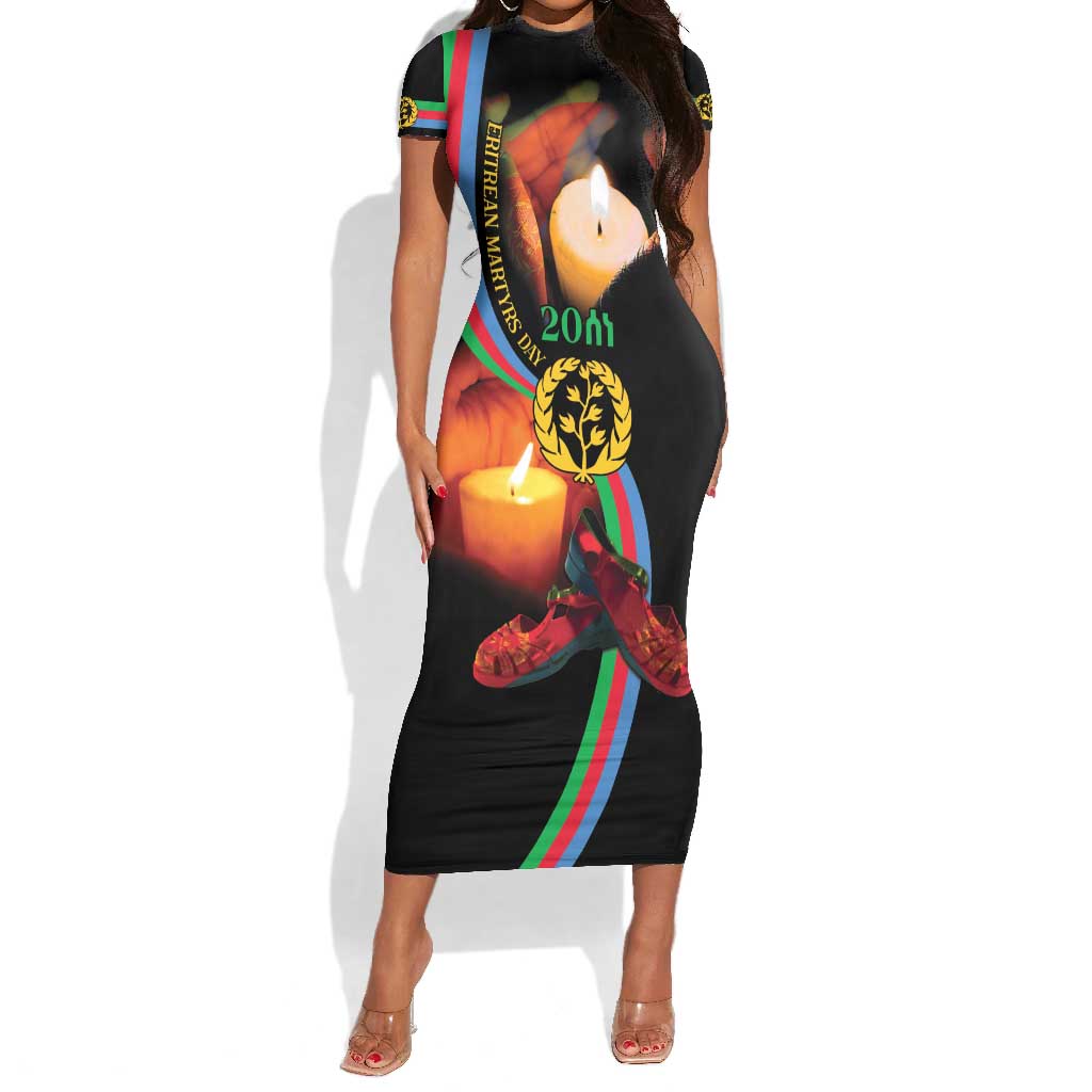 Personalized Afro-Eritrea Maelti Siwuat Short Sleeve Bodycon Dress Candle Vigil Glory To Our Martyrs Eritrea LT9