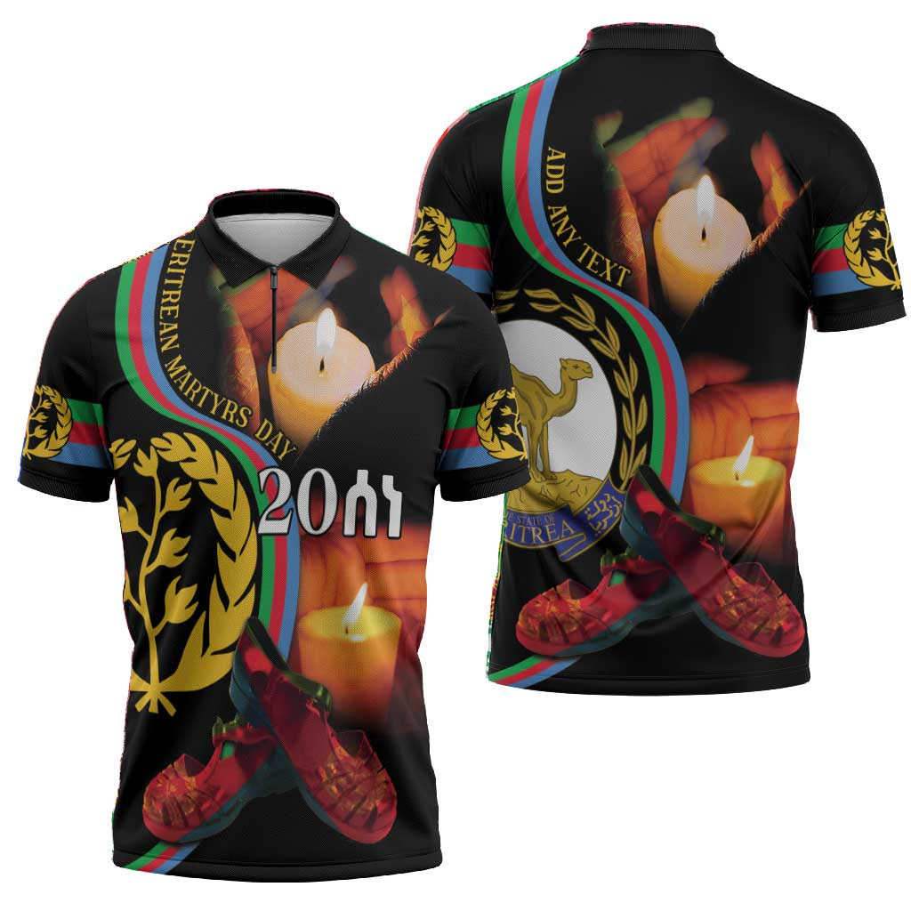 Personalized Afro-Eritrea Maelti Siwuat Zipper Polo Shirt Candle Vigil Glory To Our Martyrs Eritrea