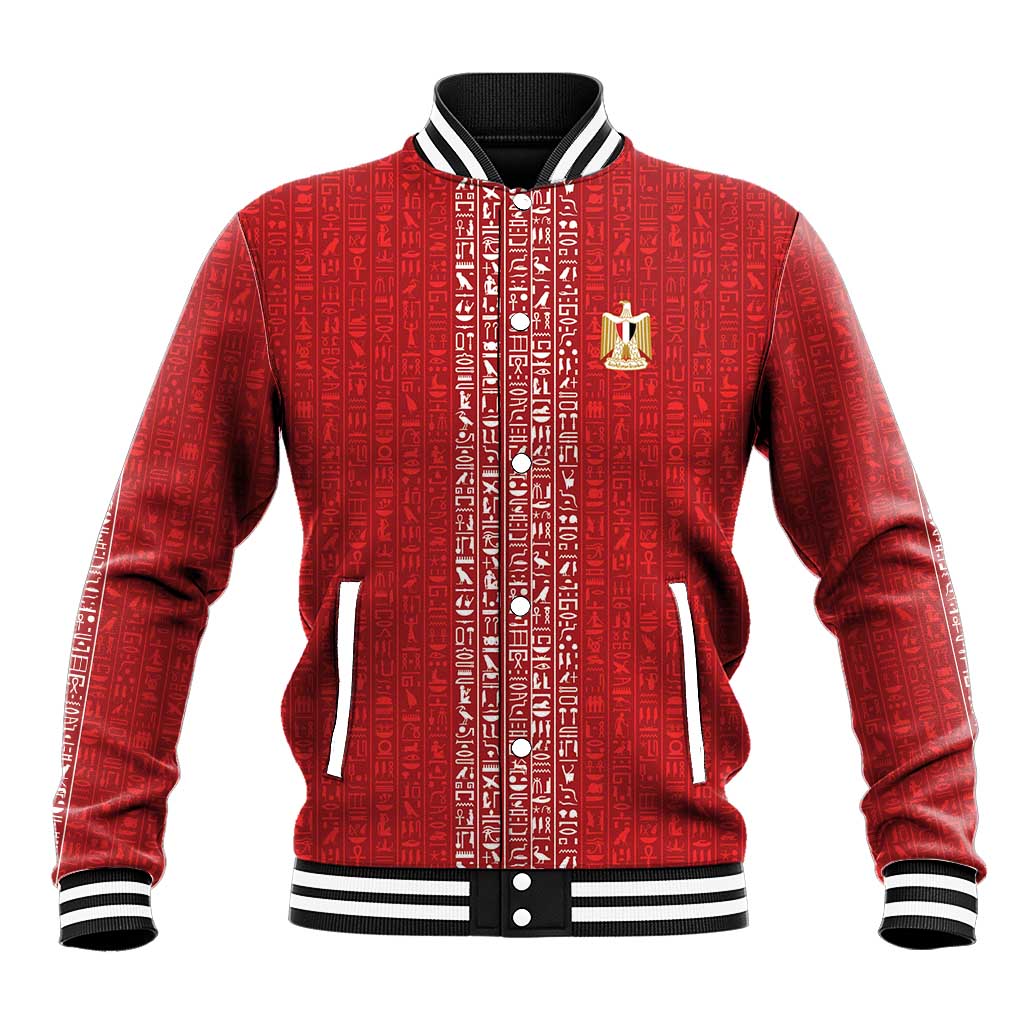 World Football 2026 Egypt Custom Baseball Jacket Red Ancient Egyptian Hieroglyphs - African Pride