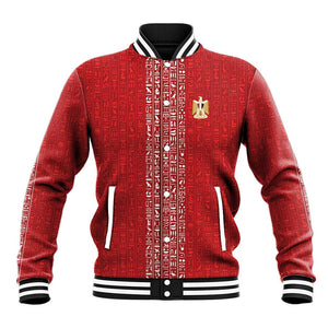 World Football 2026 Egypt Custom Baseball Jacket Red Ancient Egyptian Hieroglyphs - African Pride
