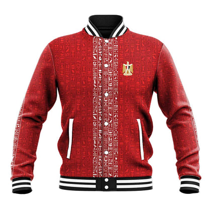 World Football 2026 Egypt Custom Baseball Jacket Red Ancient Egyptian Hieroglyphs - African Pride