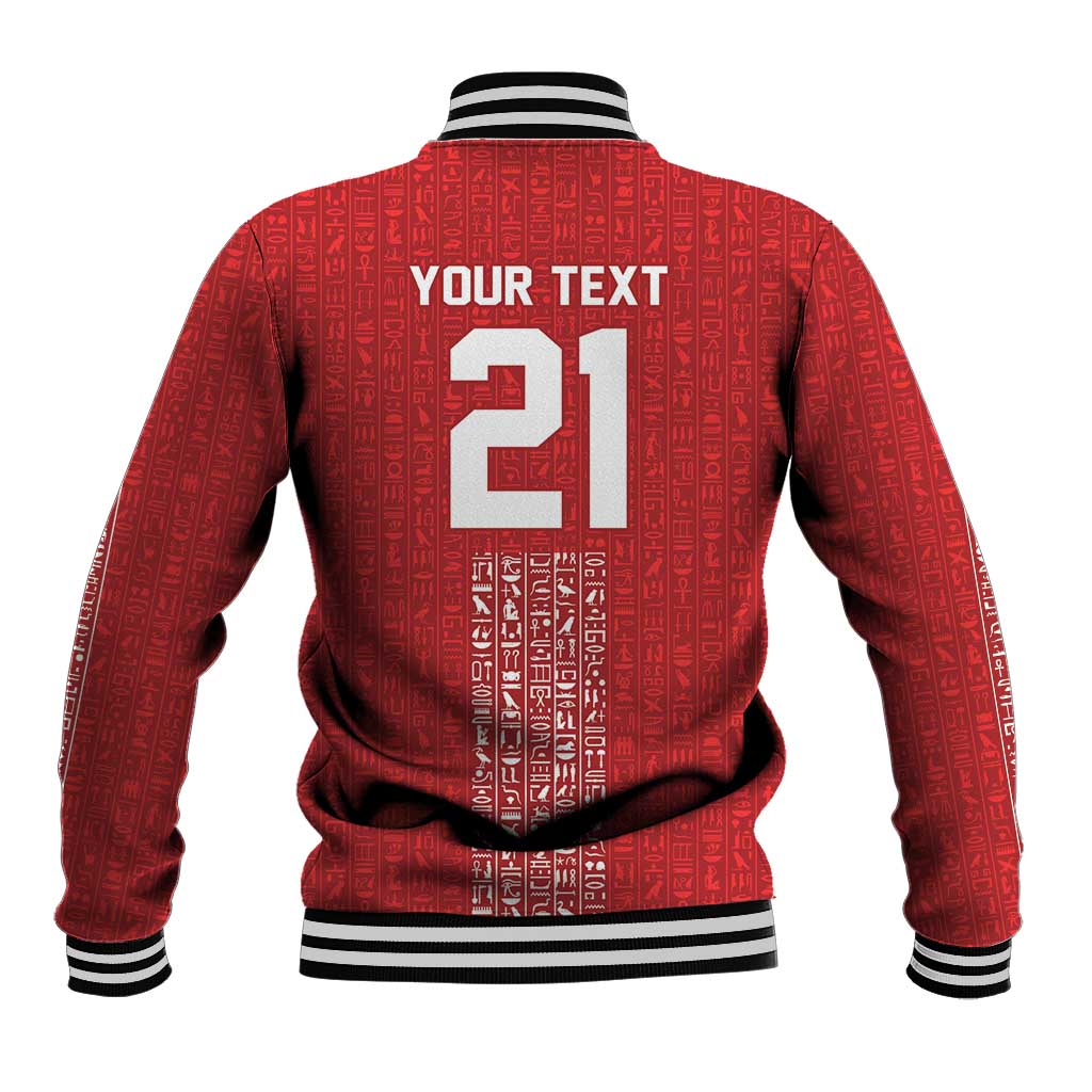 World Football 2026 Egypt Custom Baseball Jacket Red Ancient Egyptian Hieroglyphs - African Pride