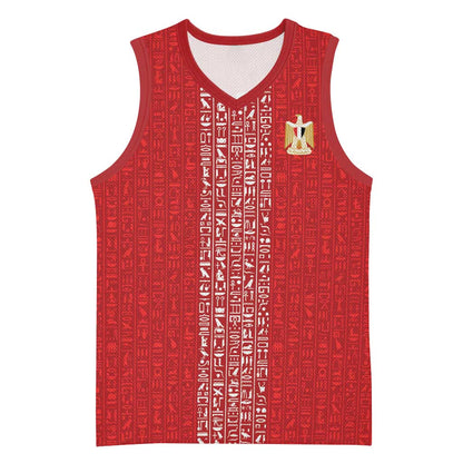 World Football 2026 Egypt Custom Basketball Jersey Red Ancient Egyptian Hieroglyphs - African Pride