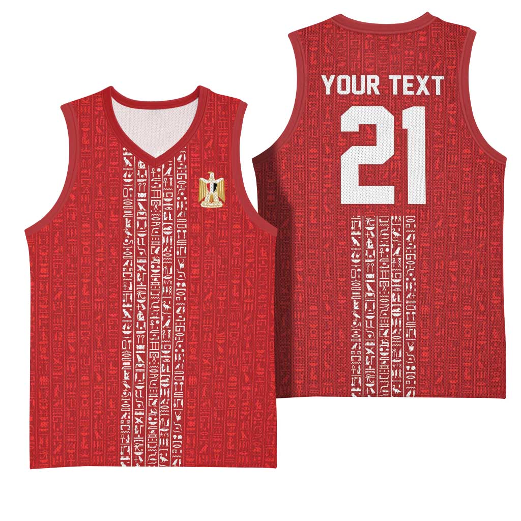 World Football 2026 Egypt Custom Basketball Jersey Red Ancient Egyptian Hieroglyphs - African Pride