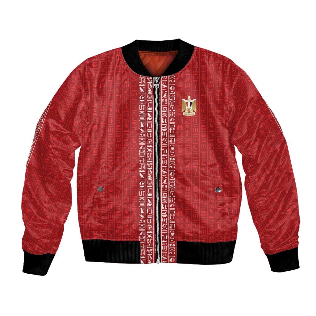 World Football 2026 Egypt Custom Bomber Jacket Red Ancient Egyptian Hieroglyphs - African Pride