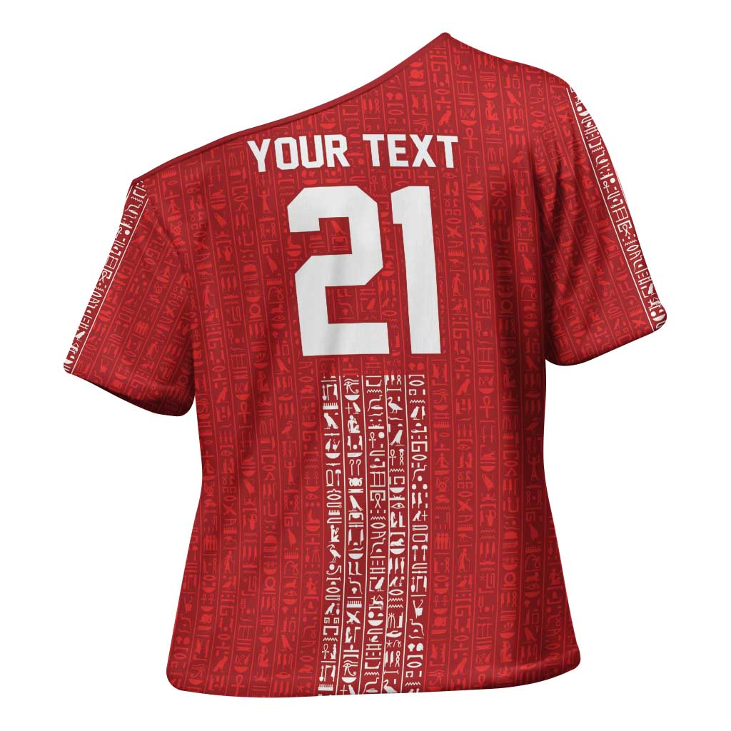 World Football 2026 Egypt Custom Cross Shoulder Shirt Red Ancient Egyptian Hieroglyphs - African Pride