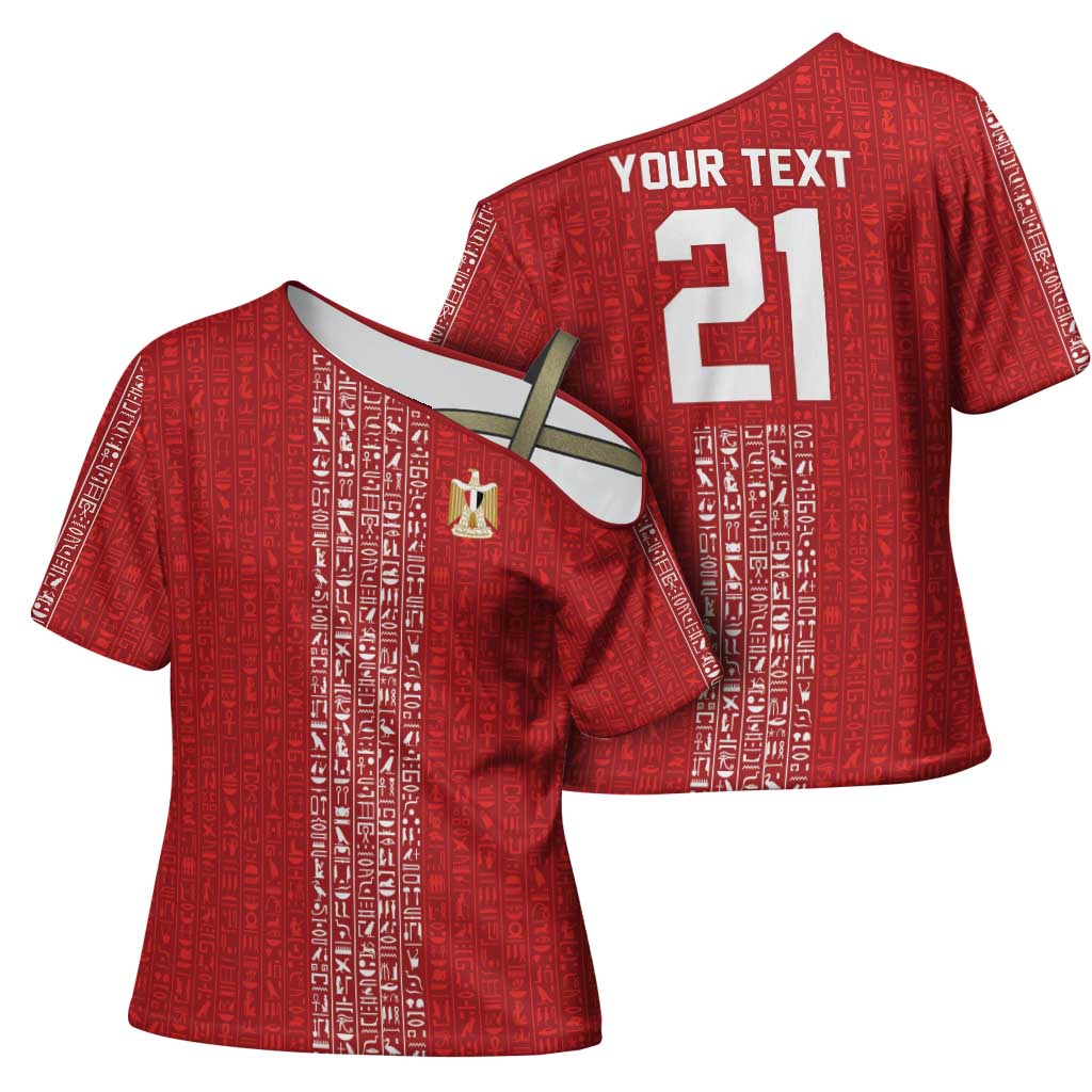 World Football 2026 Egypt Custom Cross Shoulder Shirt Red Ancient Egyptian Hieroglyphs - African Pride