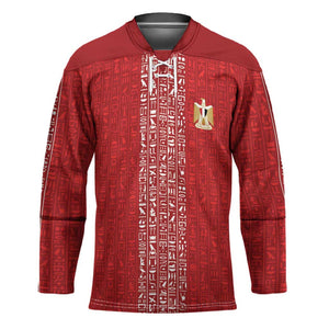 World Football 2026 Egypt Custom Hockey Jersey Red Ancient Egyptian Hieroglyphs - African Pride