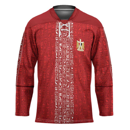 World Football 2026 Egypt Custom Hockey Jersey Red Ancient Egyptian Hieroglyphs - African Pride