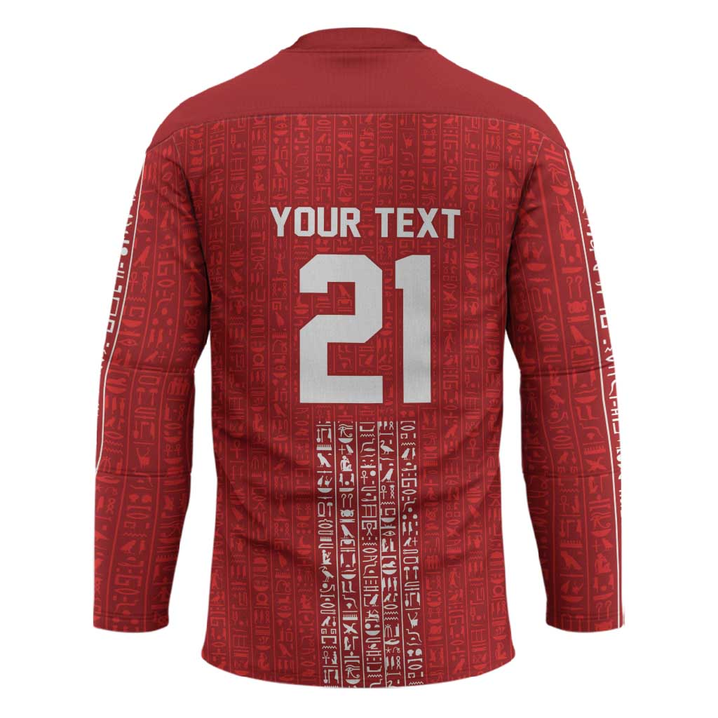 World Football 2026 Egypt Custom Hockey Jersey Red Ancient Egyptian Hieroglyphs - African Pride