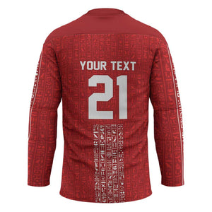 World Football 2026 Egypt Custom Hockey Jersey Red Ancient Egyptian Hieroglyphs - African Pride