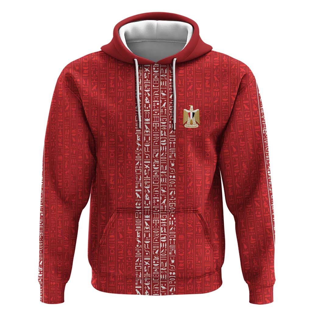 World Football 2026 Egypt Custom Hoodie Red Ancient Egyptian Hieroglyphs - African Pride