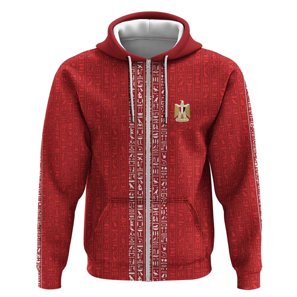 World Football 2026 Egypt Custom Hoodie Red Ancient Egyptian Hieroglyphs - African Pride