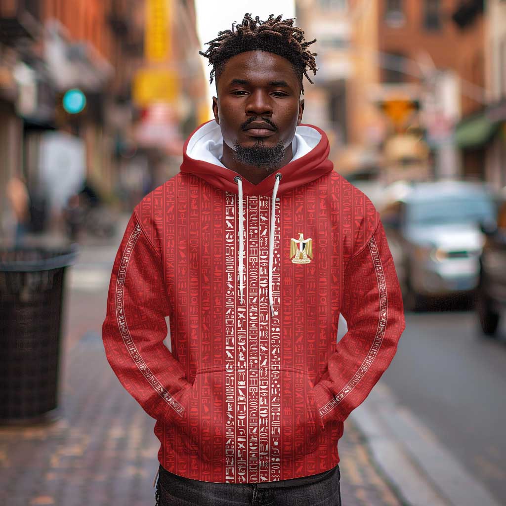 World Football 2026 Egypt Custom Hoodie Red Ancient Egyptian Hieroglyphs - African Pride