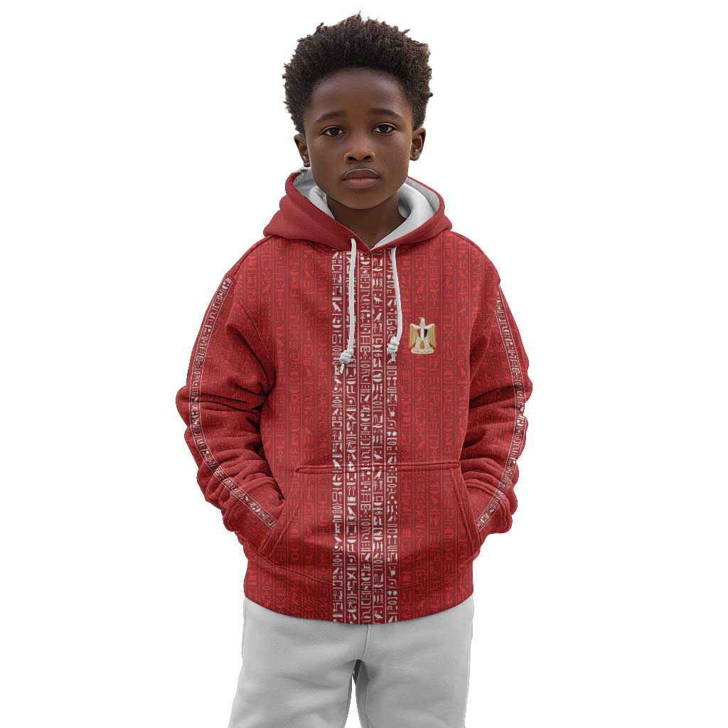 World Football 2026 Egypt Custom Kid Hoodie Red Ancient Egyptian Hieroglyphs - African Pride