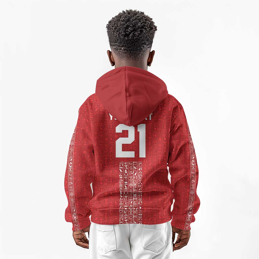 World Football 2026 Egypt Custom Kid Hoodie Red Ancient Egyptian Hieroglyphs - African Pride