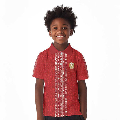 World Football 2026 Egypt Custom Kid Polo Shirt Red Ancient Egyptian Hieroglyphs - African Pride