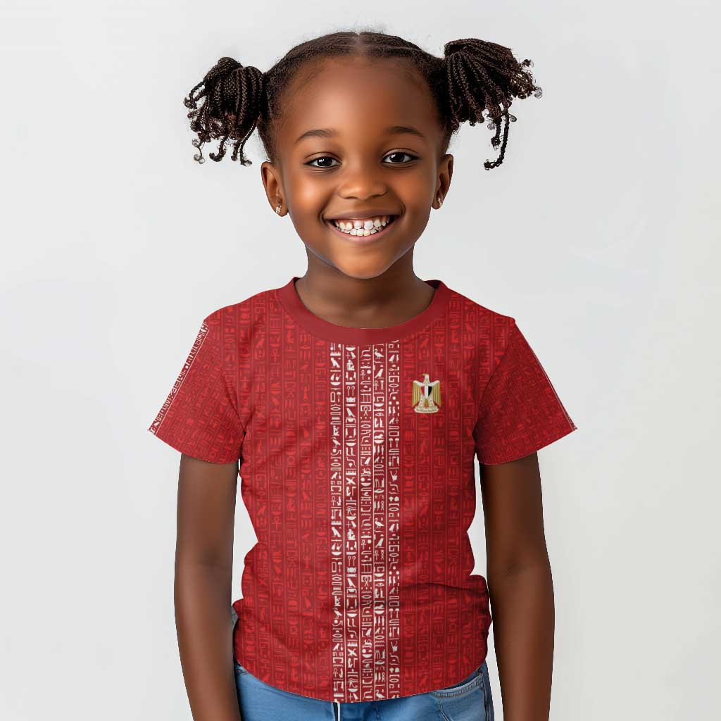 World Football 2026 Egypt Custom Kid T shirt Red Ancient Egyptian Hieroglyphs - African Pride
