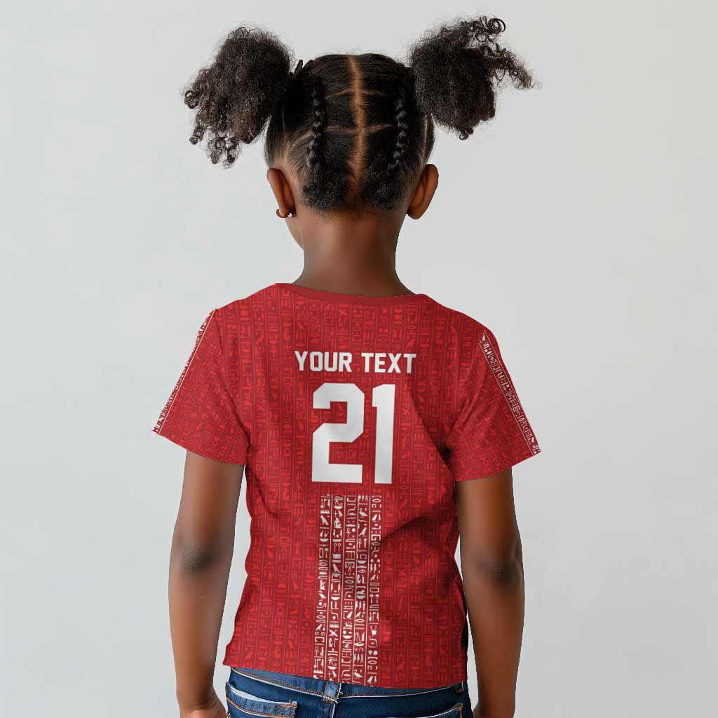 World Football 2026 Egypt Custom Kid T shirt Red Ancient Egyptian Hieroglyphs - African Pride