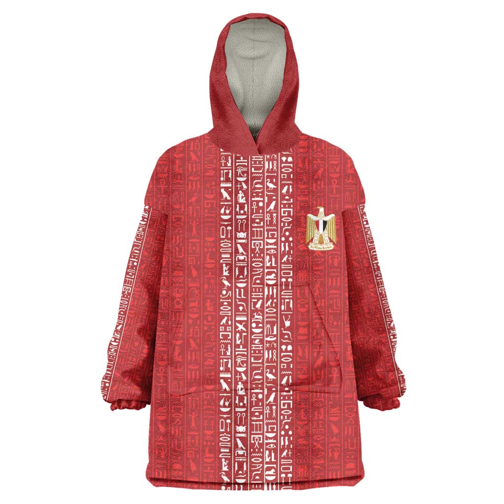 World Football 2026 Egypt Custom Kid Wearable Blanket Hoodie Red Ancient Egyptian Hieroglyphs - African Pride