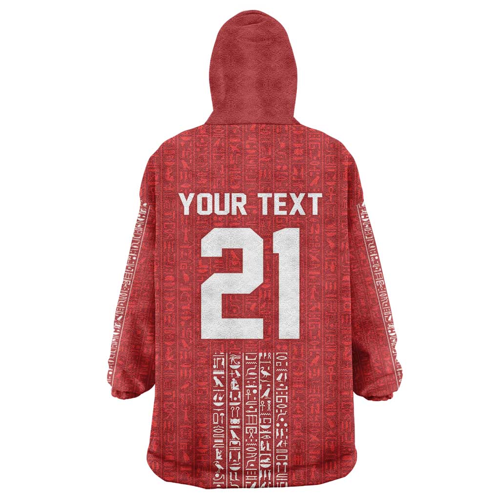World Football 2026 Egypt Custom Kid Wearable Blanket Hoodie Red Ancient Egyptian Hieroglyphs - African Pride