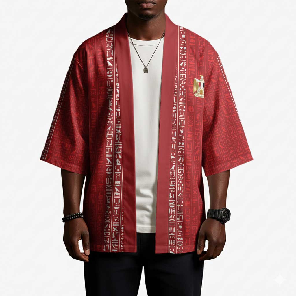 World Football 2026 Egypt Custom Kimono Red Ancient Egyptian Hieroglyphs - African Pride