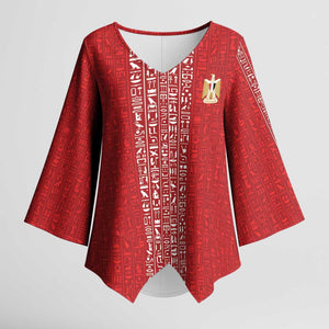 World Football 2026 Egypt Custom Kimono Sleeve Blouse Red Ancient Egyptian Hieroglyphs - African Pride