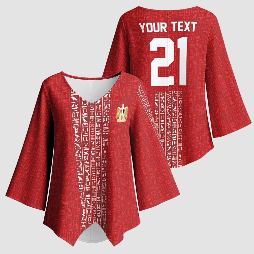 World Football 2026 Egypt Custom Kimono Sleeve Blouse Red Ancient Egyptian Hieroglyphs - African Pride