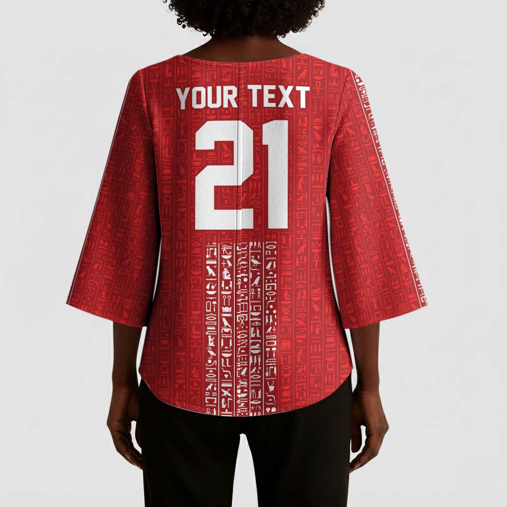 World Football 2026 Egypt Custom Kimono Sleeve Blouse Red Ancient Egyptian Hieroglyphs - African Pride