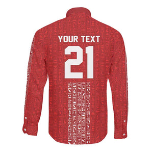 World Football 2026 Egypt Custom Long Sleeve Button Shirt Red Ancient Egyptian Hieroglyphs - African Pride