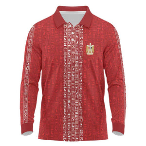 World Football 2026 Egypt Custom Long Sleeve Polo Shirt Red Ancient Egyptian Hieroglyphs - African Pride