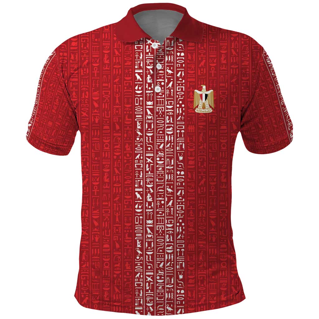 World Football 2026 Egypt Custom Polo Shirt Red Ancient Egyptian Hieroglyphs - African Pride