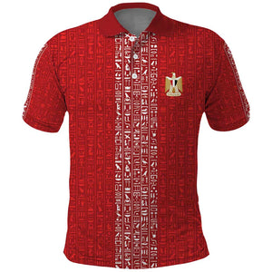 World Football 2026 Egypt Custom Polo Shirt Red Ancient Egyptian Hieroglyphs - African Pride