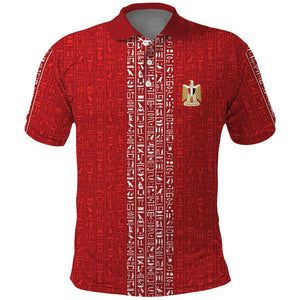 World Football 2026 Egypt Custom Polo Shirt Red Ancient Egyptian Hieroglyphs LT9