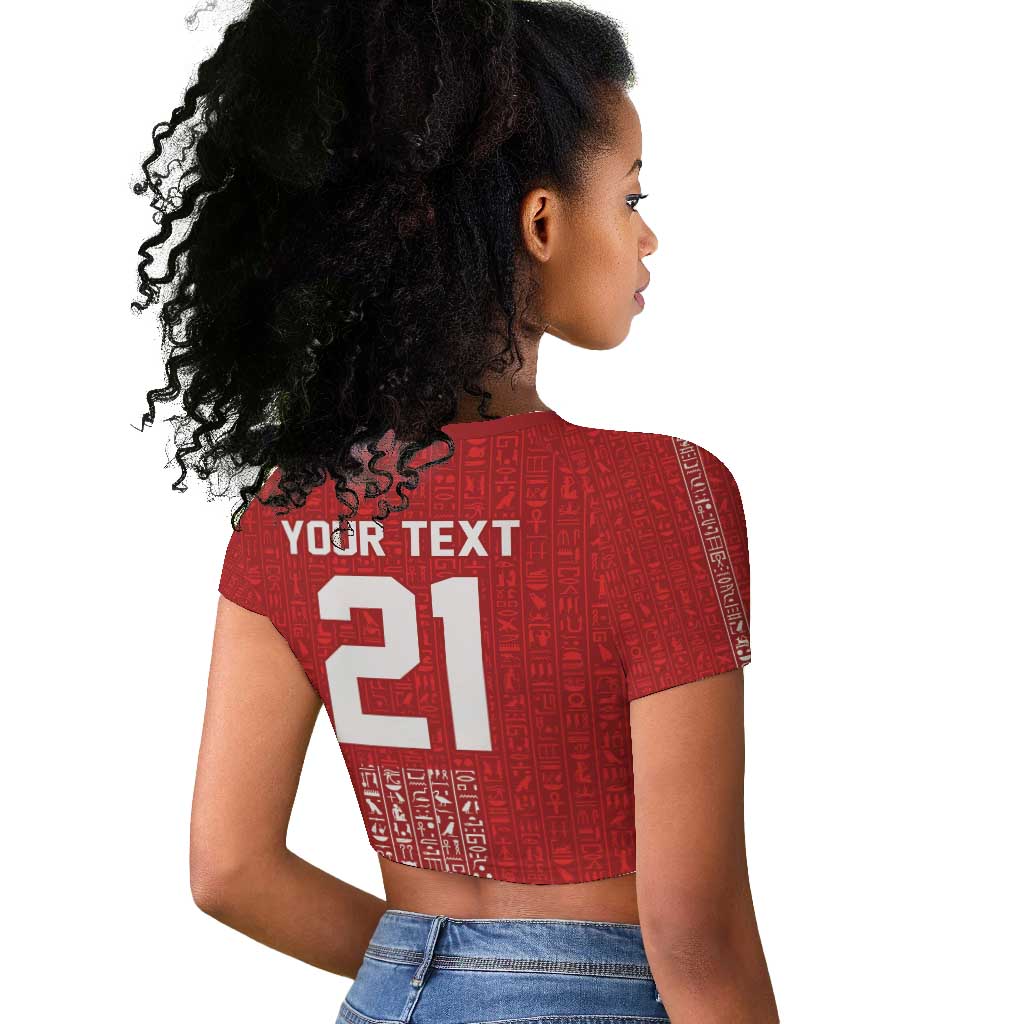 World Football 2026 Egypt Custom Raglan Cropped T shirt Red Ancient Egyptian Hieroglyphs - African Pride