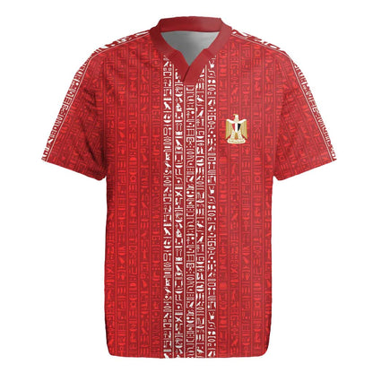 World Football 2026 Egypt Custom Rugby Jersey Red Ancient Egyptian Hieroglyphs - African Pride