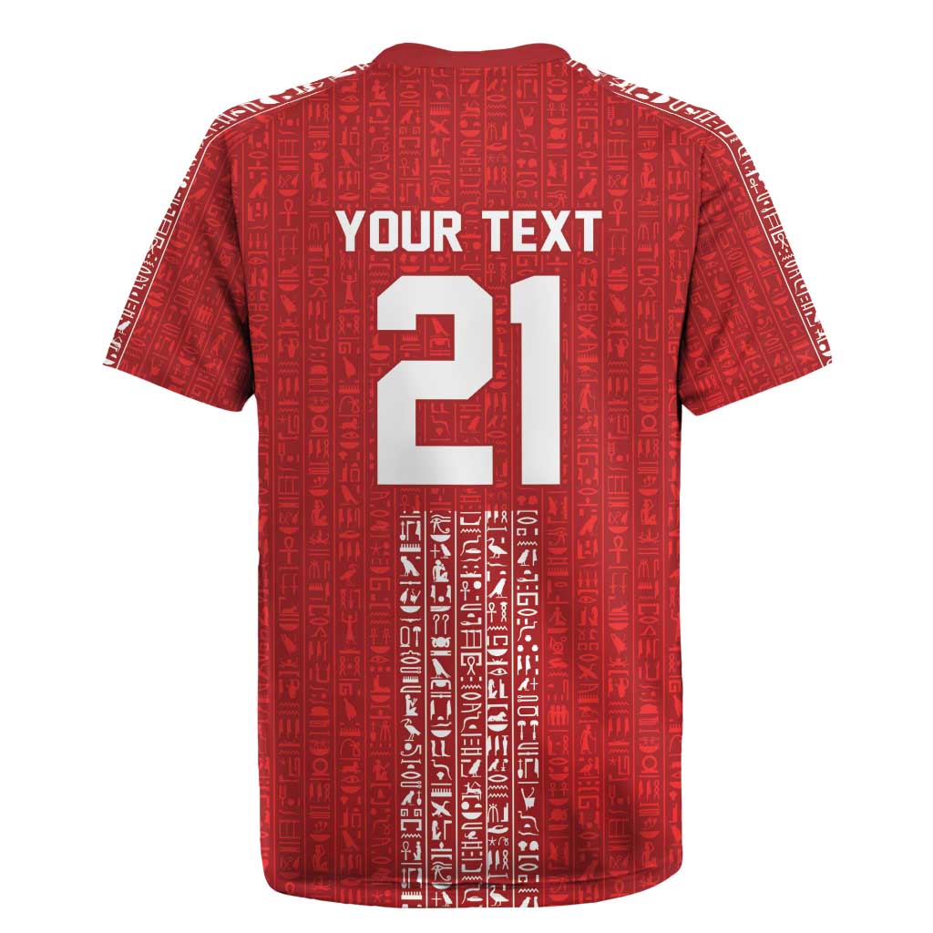 World Football 2026 Egypt Custom Rugby Jersey Red Ancient Egyptian Hieroglyphs - African Pride