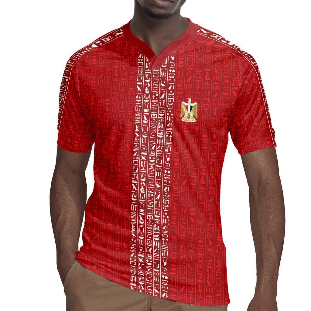 World Football 2026 Egypt Custom Rugby Jersey Red Ancient Egyptian Hieroglyphs - African Pride