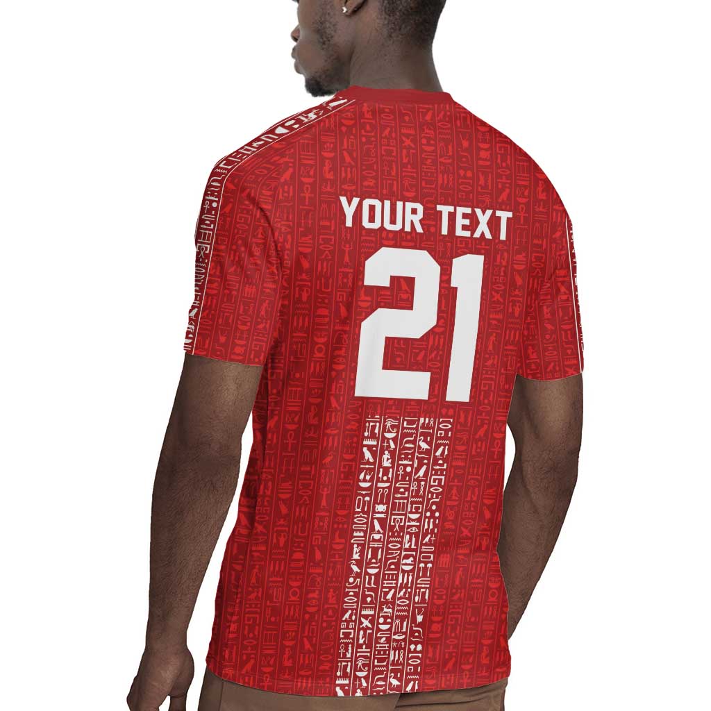 World Football 2026 Egypt Custom Rugby Jersey Red Ancient Egyptian Hieroglyphs - African Pride