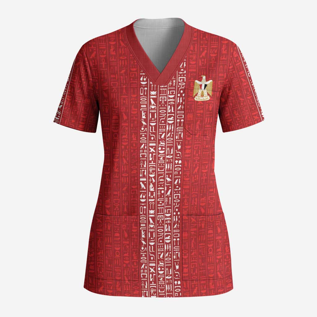 World Football 2026 Egypt Custom Scrub Top Red Ancient Egyptian Hieroglyphs - African Pride