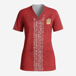 World Football 2026 Egypt Custom Scrub Top Red Ancient Egyptian Hieroglyphs - African Pride