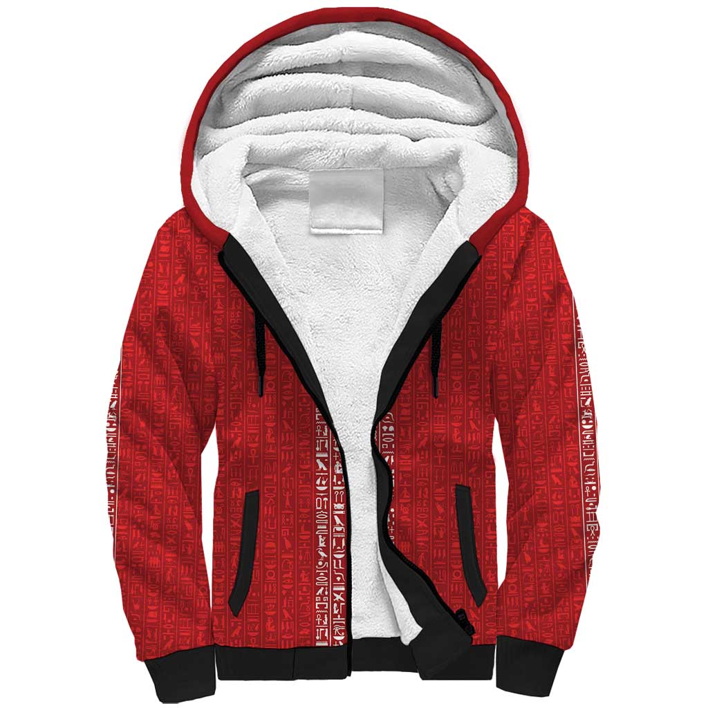 World Football 2026 Egypt Custom Sherpa Hoodie Red Ancient Egyptian Hieroglyphs - African Pride