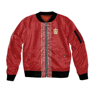 World Football 2026 Egypt Custom Sleeve Zip Bomber Jacket Red Ancient Egyptian Hieroglyphs - African Pride