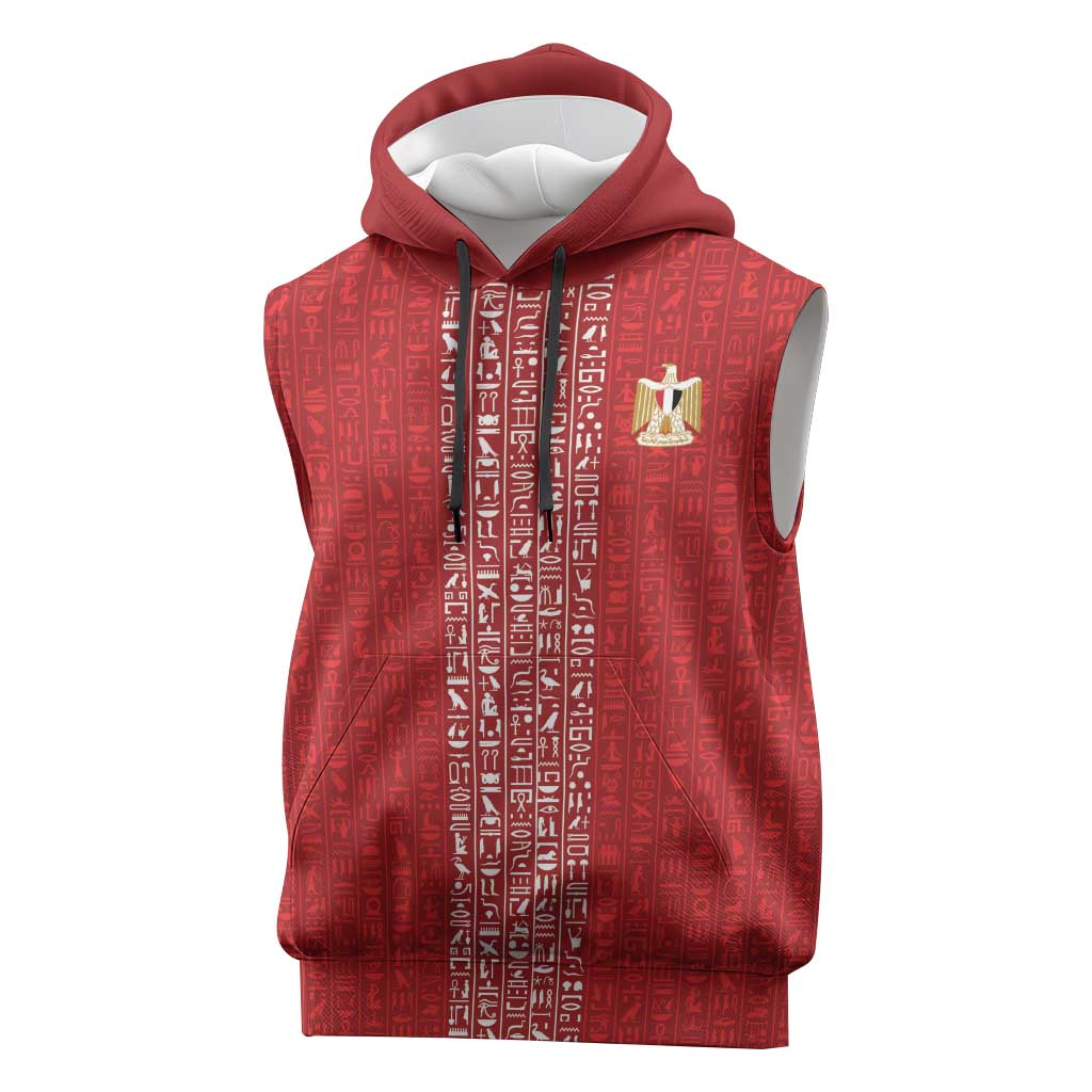World Football 2026 Egypt Custom Sleeveless Hoodie Red Ancient Egyptian Hieroglyphs - African Pride