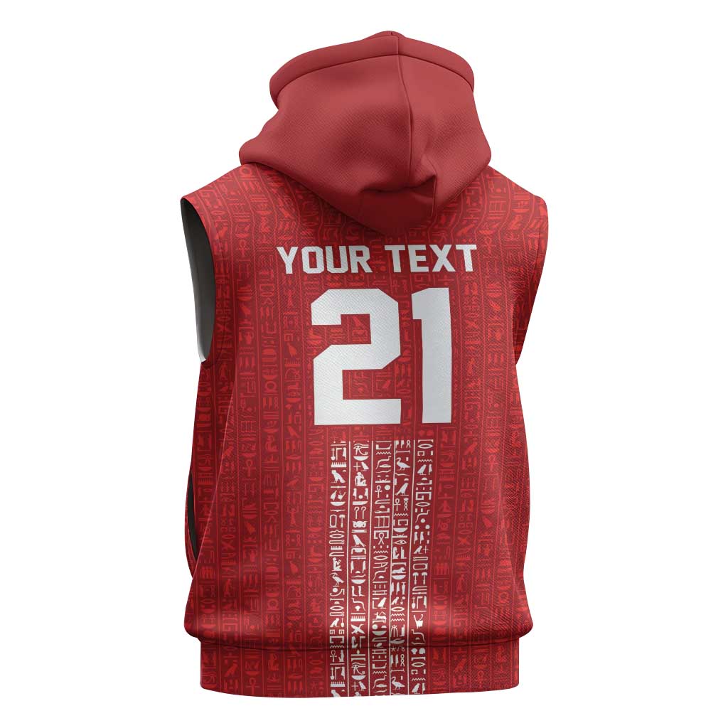 World Football 2026 Egypt Custom Sleeveless Zip Hoodie Red Ancient Egyptian Hieroglyphs - African Pride