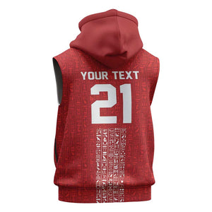 World Football 2026 Egypt Custom Sleeveless Zip Hoodie Red Ancient Egyptian Hieroglyphs - African Pride