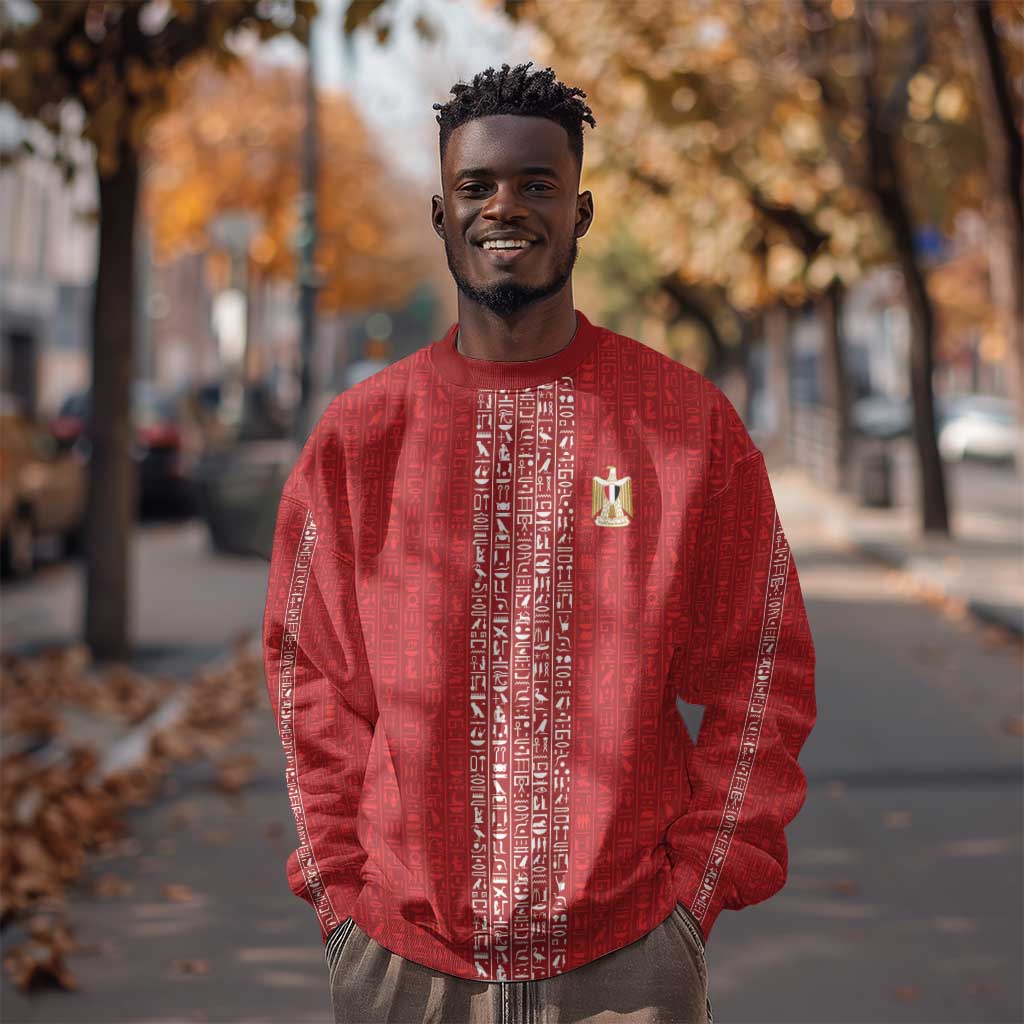 World Football 2026 Egypt Custom Sweatshirt Red Ancient Egyptian Hieroglyphs - African Pride